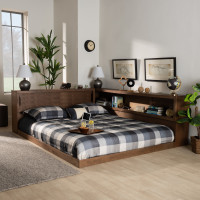 Baxton Studio MG0031-Walnut-Queen Erie Modern Rustic and Transitional Walnut Brown Finished Wood Queen Size Platform Storage Bed with Built-In Outlet